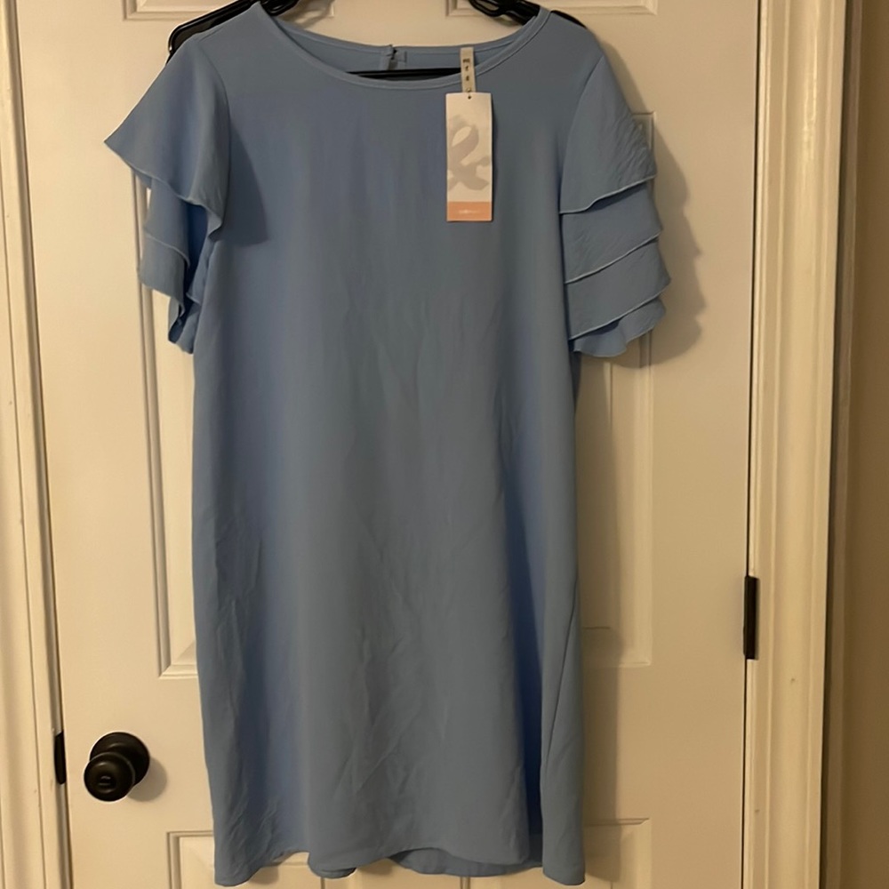 Blue dress with ruffle sleeves